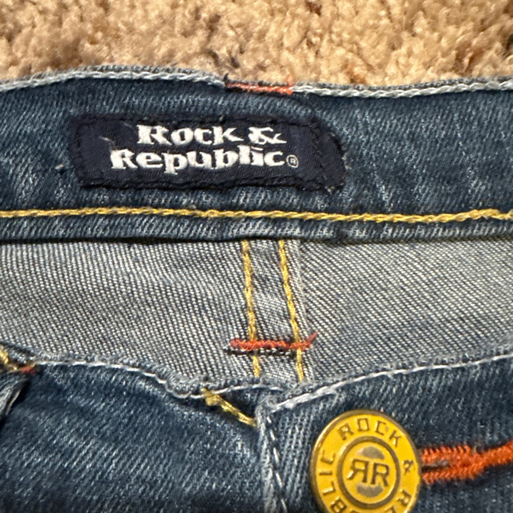 Women's Rock & Republic Flare Jeans Size 29 Blue with Orange Stitching - Picture 3 of 9